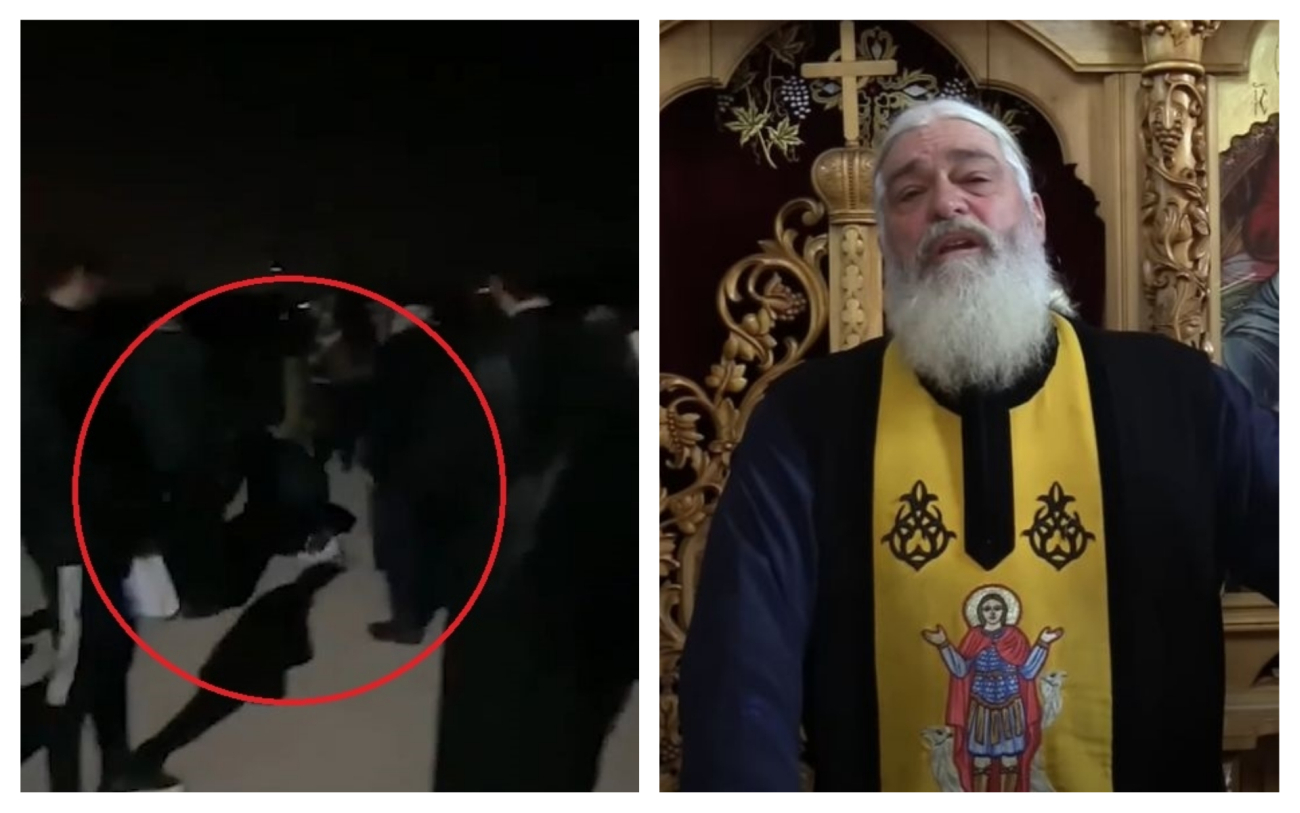 Video socant : preotul Calistrat loveste puternic o femeie in curtea bisericii